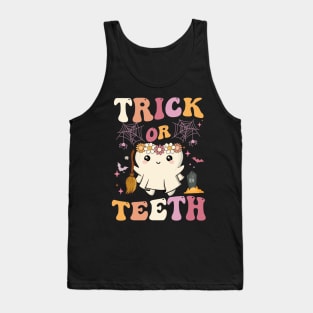 Trick Or Teeth Ghost Groovy Dental Halloween Treat Dentist Tank Top